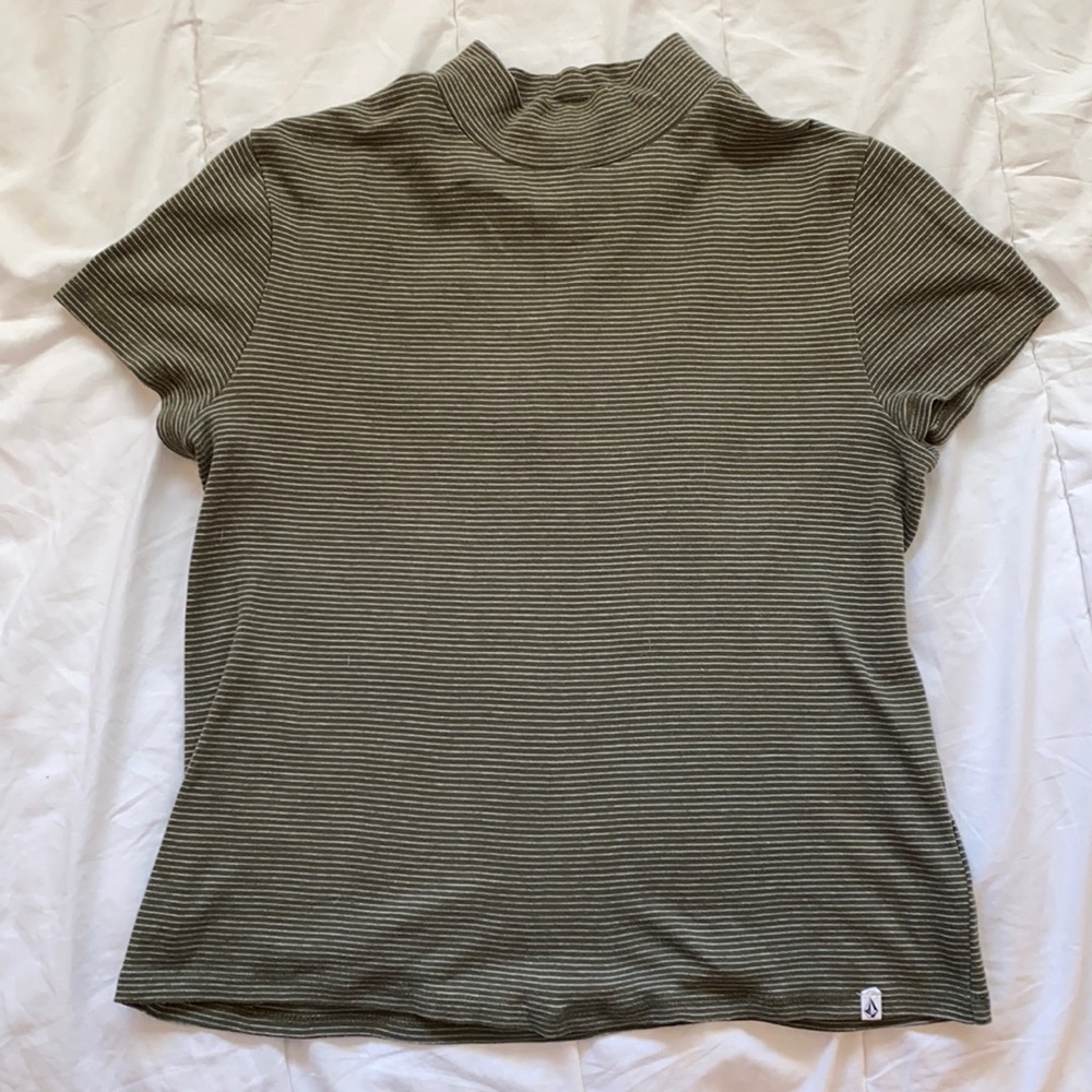 Green Stripped Mock Neck Volcom T-shirt